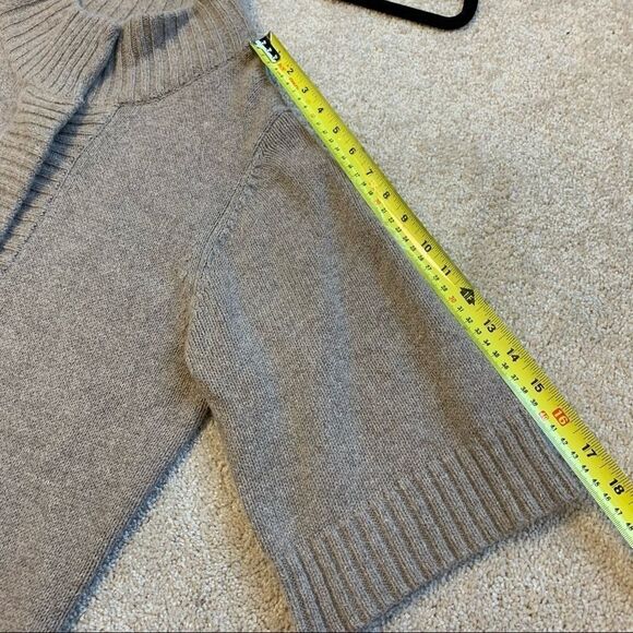 Bcbgmaxazria angora beige tan brown sweater belted high neck button closure L - Picture 9 of 12